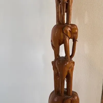 Handcrafted Wooden Elephant Sculpture – 4 Elephant Stacked Design