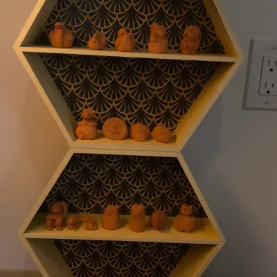 Animal Figurine Collection with 3-Tier Geometric Wall Display Shelf – 19 Pieces