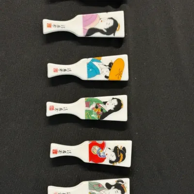 Set of 6 Japanese Made Ceramic Chopstick Rests – Woman Figures