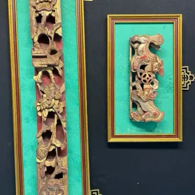 Vintage Chinese Decorative Wall Art Panels with Carved Relief – Set of 2