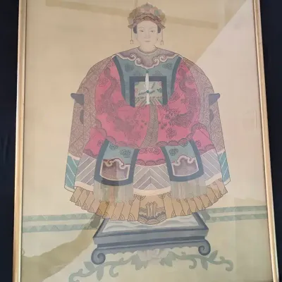 Framed Asian-Style Figure Print on Fabric – Decorative Wall Art