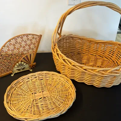 Lot of 4 Decorative Woven & Metal Home Decor Pieces