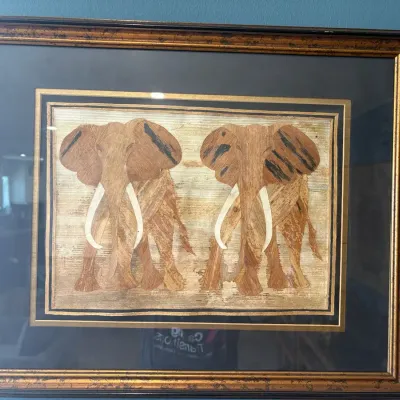 Framed Decorative Elephant Artwork – Wood Inlay Design