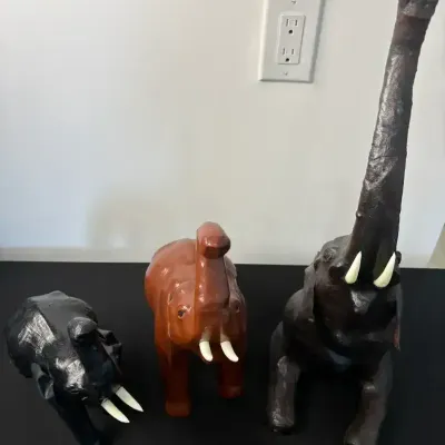 Trio of Vintage Leather-Wrapped Elephant Figurines - Set of 3