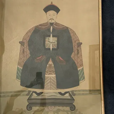 Framed Chinese-Style Figure Print on Fabric – Seated Figure