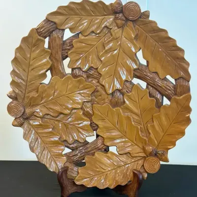 Carved Wooden Oak Leaf Wall Plaque with Acorns