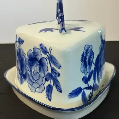 Blue & White Floral Covered Cheese Dish with Tray