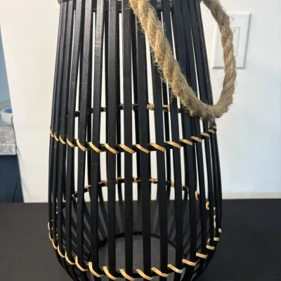 Large Black Decorative Hanging Lantern Candle Holder with Rope Handle