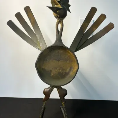 Metal Rooster Bird Sculpture with Fan Tail – 22” Tall