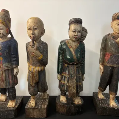 Set of 4 Large Carved and Painted Decorative Figures – Approx. 20–24”