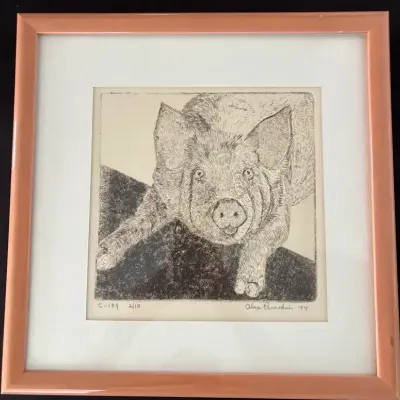 Signed 1974 Pig. Etching “C-131 2/10” – Framed
