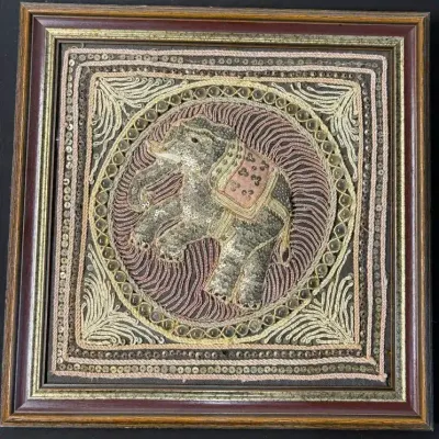 Framed Elephant Kalaga Embroidered Tapestry - 16.5" x 16.5"