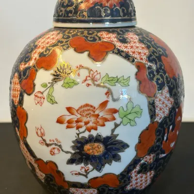 Japanese Porcelain Covered Jar Imari Style Floral Design