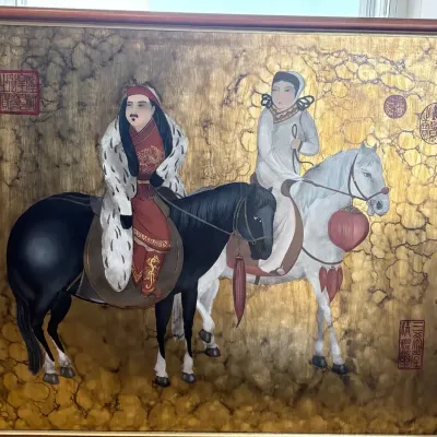 Large Framed Chinese Artwork – Two Horsemen – 38” x 50”
