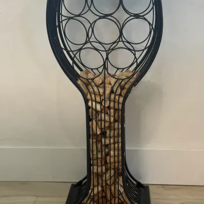 Black Metal Freestanding Wine Bottle Holder Rack with Cork Display