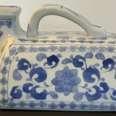 Blue & White Ceramic Floral Pitcher / Ewer