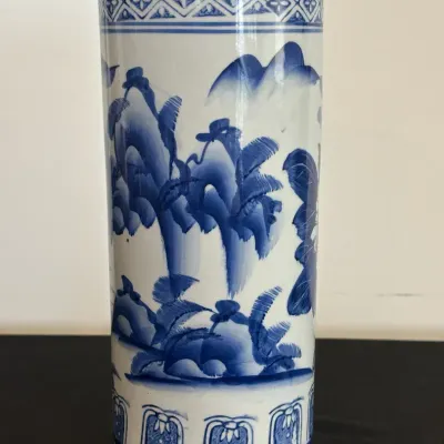 Blue & White Chinese-Style Ceramic Vase – Made in China – Approx. 10”