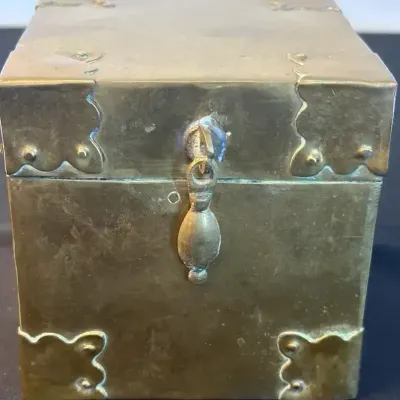 Vintage Brass Hinged Storage Box with Decorative Details