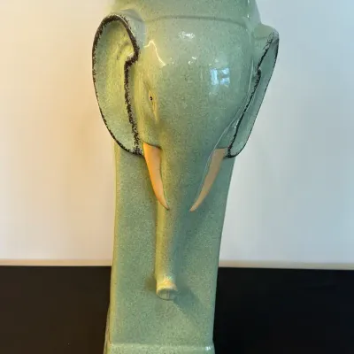 Elephant Decorative Table with Glass Top – Green Ceramic Elephant Base