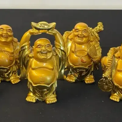 Set of 6 Golden Laughing Buddha Figurines - Assorted Poses - 5" Height