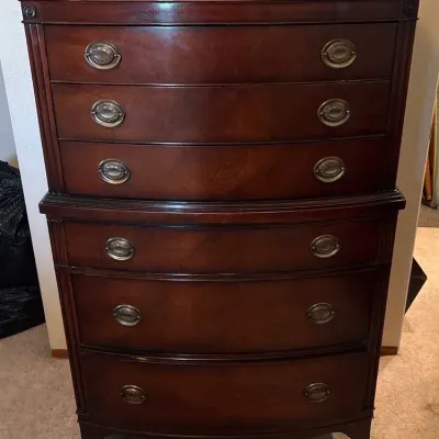 Federal-Style Mahogany Highboy Bowed Chest Of Drawers