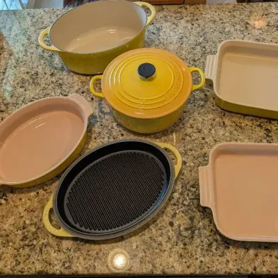 Le Creuset Bright Yellow Dutch Oven, 3 Baking Dishes, Oval Skillet/Grill 
