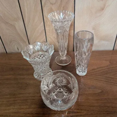 Vintage Lead Crystal Bowl, Vintage Bud Vase, Fluted Pineapple Glass Vase, Crystal Pedestal Vase