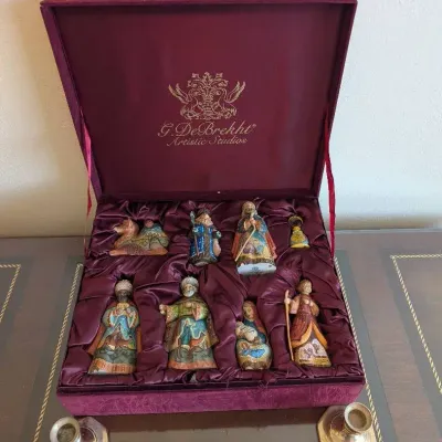 G. DeBrekht Artistic Studios Nativity Figurines, 2 Polished Brass Tapered Candlestick 
