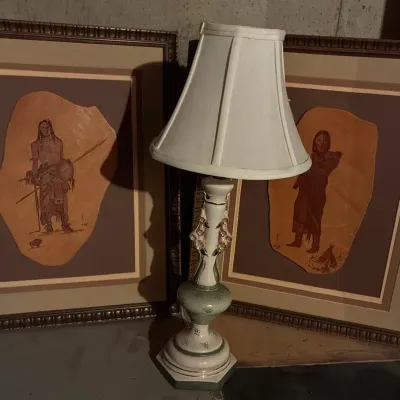 Native American Leather Art & Floral Lamp