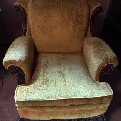 Carved Wing Back Velvet Chair 