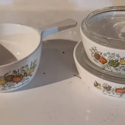 Vintage Corning Ware 'Spice Of Life' 3 Sauce Pans, 2 Have Lids