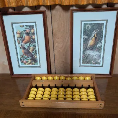 Framed Prints W/ Robins & Meadowlark, Sanko Soroban Abacus 