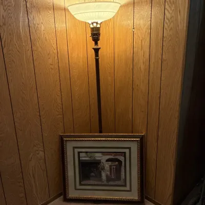 Marble Base Lamp & “Paris Rendezvous” Print 