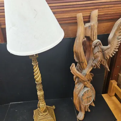 Wood Eagle Clock & Lamp