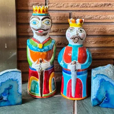 Ceramic Candle Holders Made In Italy & Blue Geode Bookends