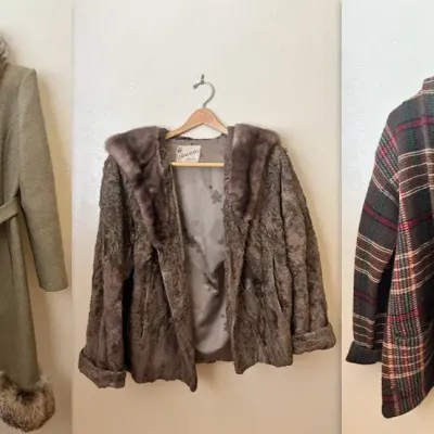 Vintage Women’s Fur Coat, Wool Coat w/ Fur Trim, & Ralph Lauren Wool Sweater