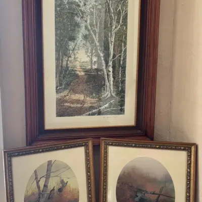 Trio Of Nature Prints - Grouse, Quail, Birch Trees - “The Farm Road” By Hamilton