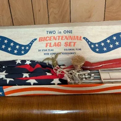 Vintage "Two in One Bicentennial Flag Set" 50-star U.S. Flag & 13-star Colonial Flag