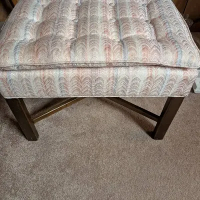 Vintage Footstool Features a Peach & Blue Flame-stitch Pattern