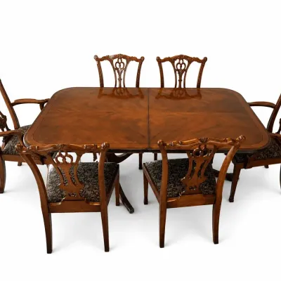 Mahogany Dining Table with 8 Carved Chairs & 24” Leaf - Traditional Formal Dining Set