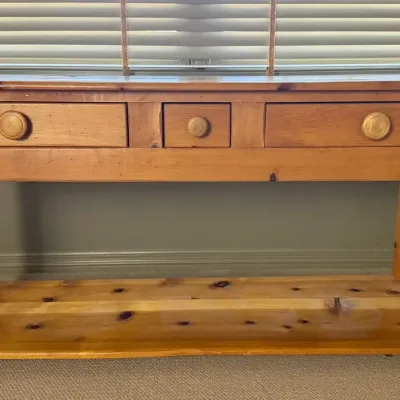 Rustic Pine Console Table with Drawers & Lower Shelf