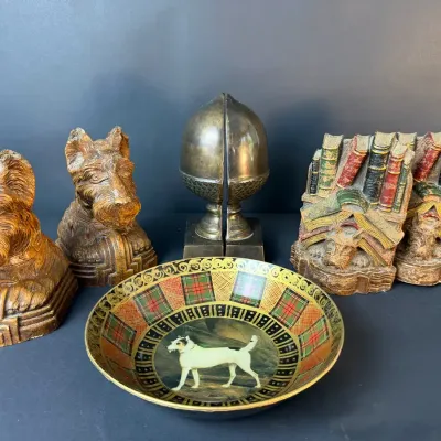 Vintage Dog Bookends & Decorative Terrier Plate Collection