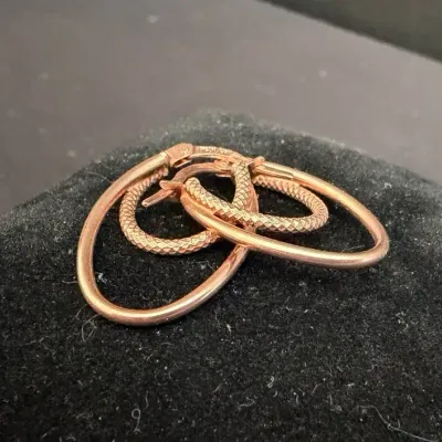 14K Gold Textured Double Hoop Earrings - 1.43g 