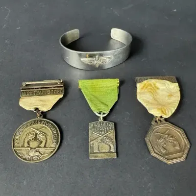Richmond Rifle & Revolver Club Pacific Revolver Club Shooting Medals & Aviation Cuff Lot