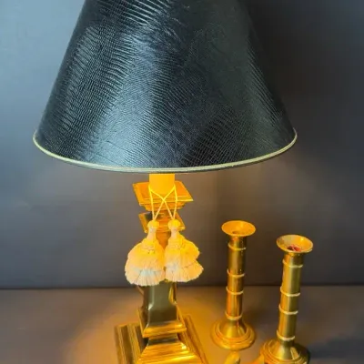 Brass Table Lamp, Candlesticks & Duck Figurines
