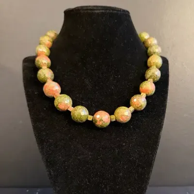 18-Inch Faceted Jasper Bead Necklace with Sterling Silver Sardonyx Clasp