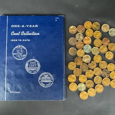 Whitman One-A-Year Lincoln Wheat Cent Collection Album 1909-1958 & Loose Penny Lot