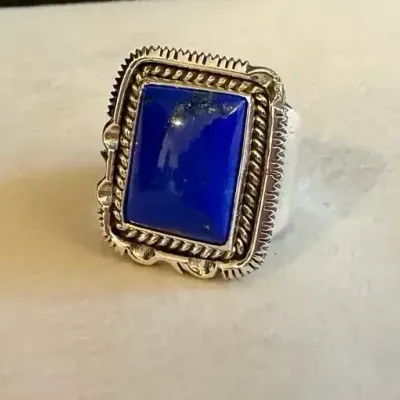 Artie Yellowhorse Navajo Sterling Silver Lapis Ring – Handmade - 15.94g 