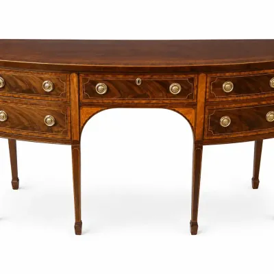 Traditional Mahogany Bow Front Buffet Sideboard with Inlay & Brass Hardware