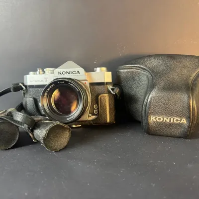 Konica Autoreflex T 35mm SLR Camera w/ Hexanon 57mm f/1.4 Lens, Case - Untested